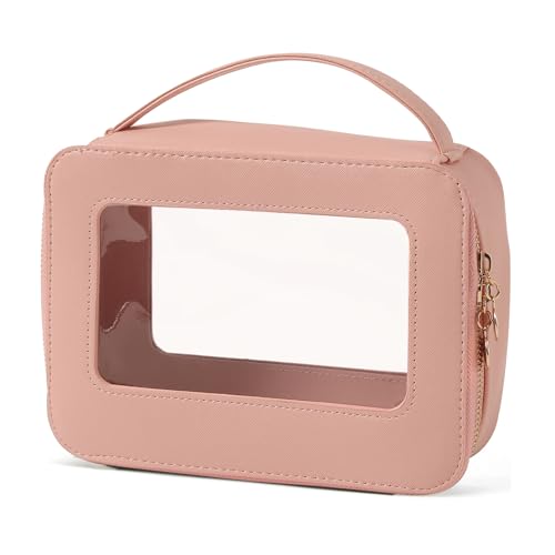 Clear Makeup Bag Transparent Cosmetic Bag Large Toiletry Bag With Zipper Double Sided Travel Makeup Bag For Women Waterproof Pink
