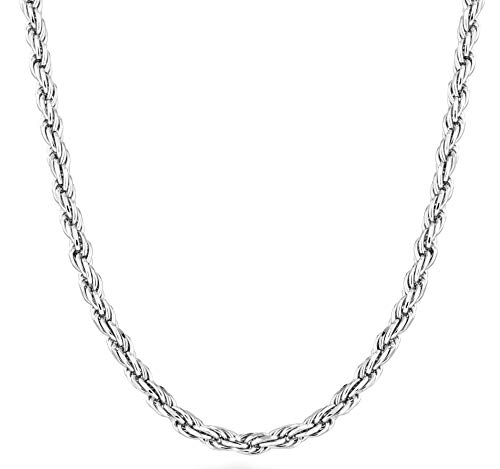 Miabella Solid 925 Sterling Silver Italian 2mm, 3mm Diamond-Cut Braided Rope Chain Necklace for Men Women, 925 Sterling Silver Made in Italy (3mm, Length 22 Inches (men's average length))