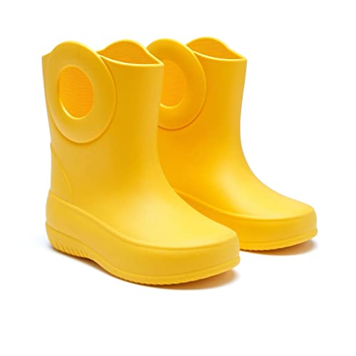 OKABASHI Kid's Kendall Rain Boot (Yellow, 8) | Waterproof Design | Machine Washable | Easy-On Handles | Latex Free | Sustainably Made in the USA