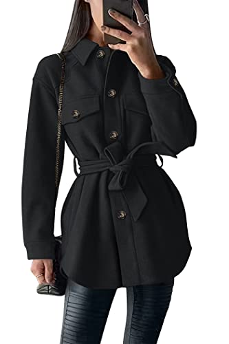 PRETTYGARDEN Women's 2023 Fashion Winter Trench Coats Lapel Button Down Peacoat Belted Outwear Casual Jackets (Black,Medium)