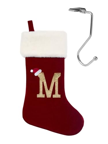 infleesh 20 Inches Wine Red Monogrammed Christmas Stockings Holder with Letters,Super Soft Christmas Stockings Large Monogram Stockings Red Letter Stockings for Christmas Holiday Xmas Gift
