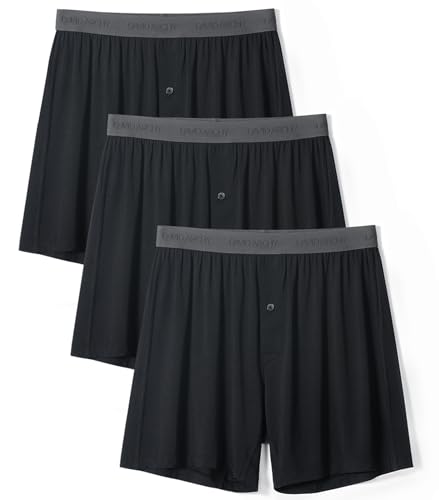 DAVID ARCHY Mens Underwear Bamboo Rayon Boxers for Men Breathable and Cool Men's Boxer Shorts with Button Fly 3 Pack (L,Black)