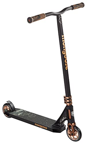 Mongoose Rise 110 Expert for Kids Youth and Adult Freestyle Stunt/Trick Scooter, High Impact 110mm Wheels, Bike-Style Grips, Lightweight Alloy Deck, Black/Tan