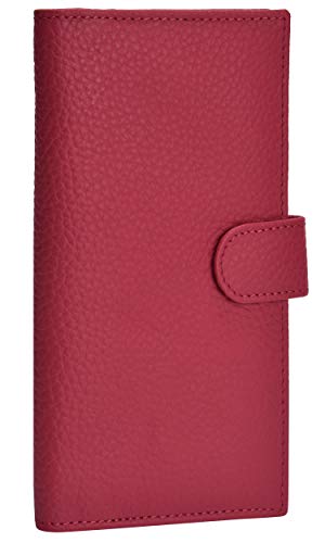 Checkbook Leather Cover For Woman | Pink | 5 Card Slots | 1 ID Slot | 1 Pen Holder | RFID Blocked | Travel Friendly | Slim