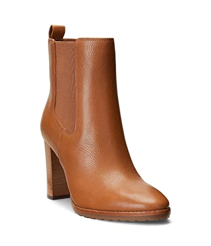 LAUREN Ralph Lauren Mylah Tumbled Leather Bootie Deep Saddle Tan 8.5 B (M)