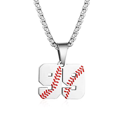 TLIWWF Inspiration Baseball Jersey Number Necklace Stainless Steel Charms Number Pendant for Boys Men (99)