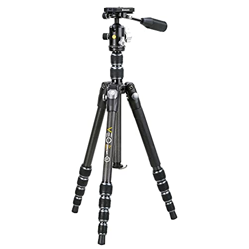 Vanguard VEO3T235CBP Carbon Fiber Travel Tripod with Ball Head, Removeable Pan Handle, and Quick Shoe with Built-in Smartphone Holder,Black