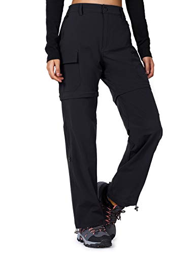 Cycorld Women's-Hiking-Pants-Convertible Quick-Dry-Stretch-Lightweight Zip-Off Outdoor Pants with 5 Deep Pocket（Black, Small