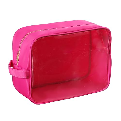 Bricte Clear Makeup Bag Preppy Stuff Bag Transparent Makeup Pouch Women Travel Clear Toiletry Bag TPU and Nylon Cosmetic Pouch (Extral-Large, HotPink)