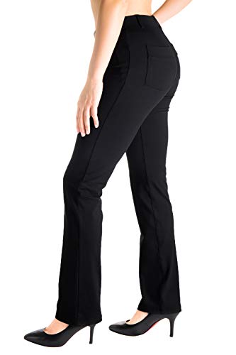 Yogipace,Belt Loops,Petite Women's Straight Leg Yoga Dress Pant Work Pants Commute Office Slacks,27',Black,Size M