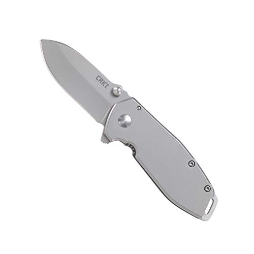 CRKT Squid Folding Pocket Knife: Compact EDC Straight Edge Utility Knife with Stainless Steel Blade and Framelock Handle - Silver Stonewash 2490
