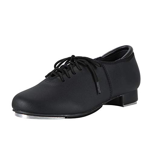 Linodes PU Leather Lace Up Tap Shoe Dance Shoes for Women and Men's Dance Shoes-Black-8.5M