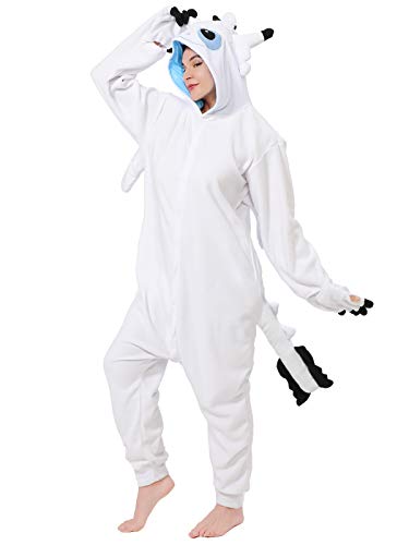 dressfan Animal White Dragon Onesie Pajamas Cosplay Costume Halloween Christmas Pajamas for Unisex Adults Teens M