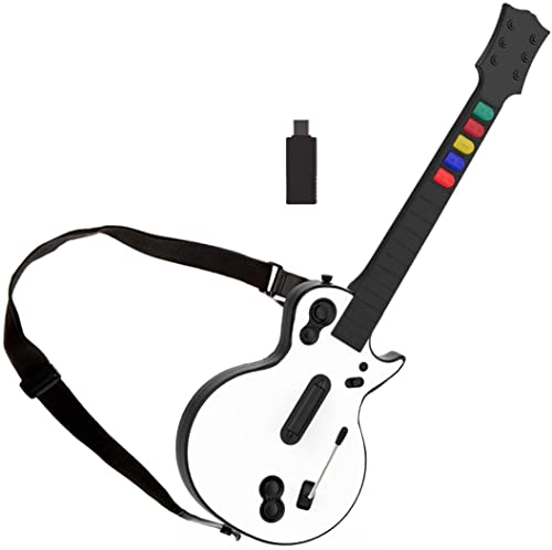 DOYO Guitar Hero Controller for PC and PS3, Wireless Guitar for Guitar Hero 3/4/5 and Rock Band 1/2 Games, Guitar Hero Guitar with strap (5 Keys/White)
