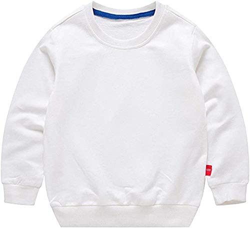 HAXICO Unisex Kids Solid Cotton Pullover Sweatshirt Toddler Baby Boys Crewneck Long Sleeve Sweatshirt Tops Blouse,White,4T