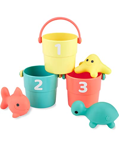 Simple Joys by Carter's Baby Stacking Buckets and Ocean Squirties Bath Toy Bundle, One Size