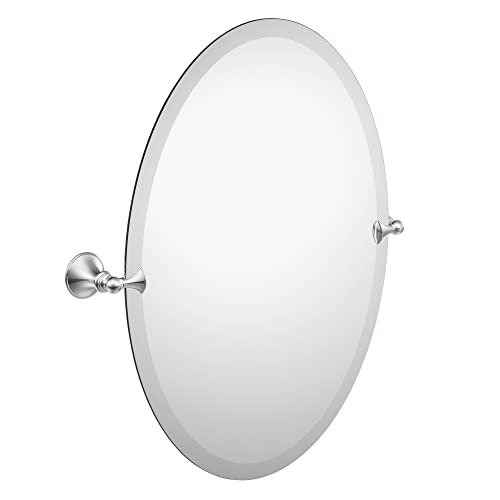 Moen Glenshire Chrome 26 x 22-Inch Frameless Pivoting Bathroom Mirror, Wall Mounted Oval Tilting Mirror for Bath, Vanity, DN2692CH