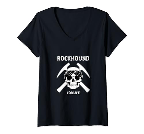 Rockhound for Life Skull Geology Hammer Rock Collecting V-Neck T-Shirt