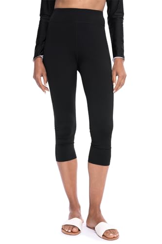 Coolibar UPF 50+ Women's Deep Water Swim Capris - Sun Protective (Medium- Black)