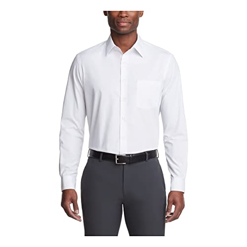 Van Heusen Men's Dress Shirt Regular Fit Poplin Solid, White, 17.5' Neck 34'-35' Sleeve