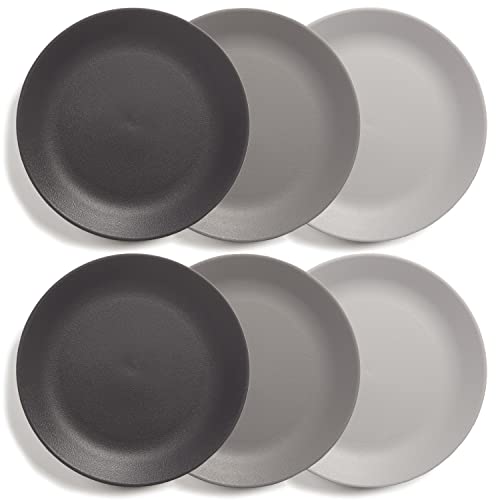 US Acrylic Everest Ultra-Durable Plastic 10 inch Dinner Plates in Grey Stone | Set of 6 Reusable, BPA-Free, Made in the USA, Dishwasher Safe Dinnerware