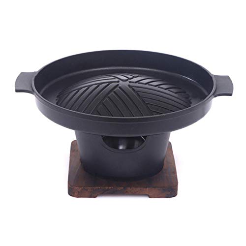 Portable BBQ Grill Mini Japanese Style BBQ Grill Portable Tabletop ?Barbecue Stove ?with Wooden Base Suitable for 1-2 People for Yakiniku, Robata, Yakitori, Takoyak BBQ Grill Utensils for Barbecue ()