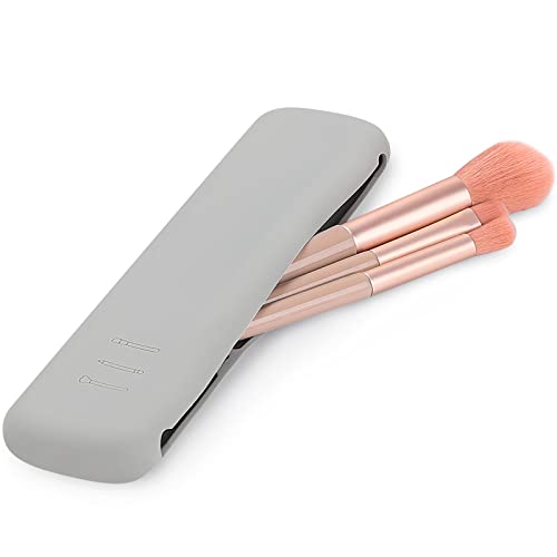Fuystiulyo Travel Makeup Brush Holder, Portable Silicone Cosmetic Brushes Holder Makeup Tools Organizer Case for Travel - Magnetic Opening for Better Protection (Grey)