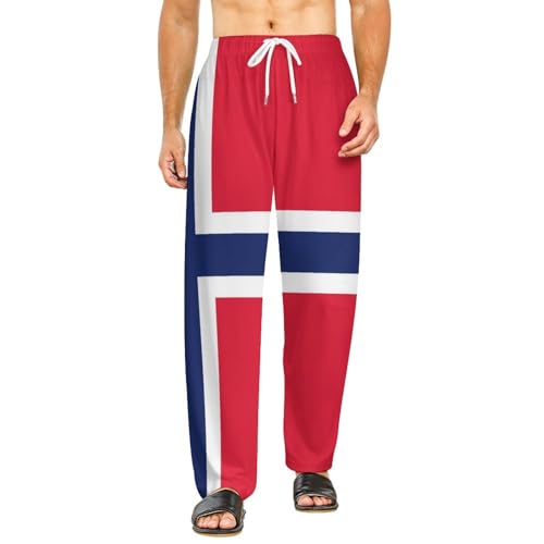 Fattyeery Men's Pajama Pants Norway Flag Lounge Pants Sleepwear Lightweight Warm Bottoms PJs Unisex 2XL