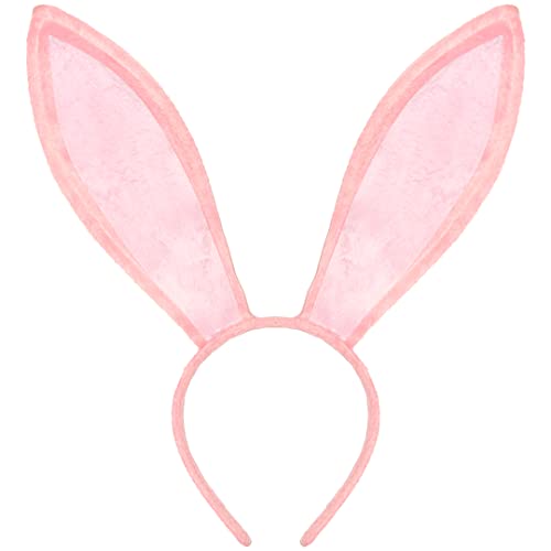 Funcredible Pink Bunny Ears Headband - Velvet Pink Rabbit Ears - Bendable Cosplay Headbands Costume Accessories for Kids and Adults (Pink + White)