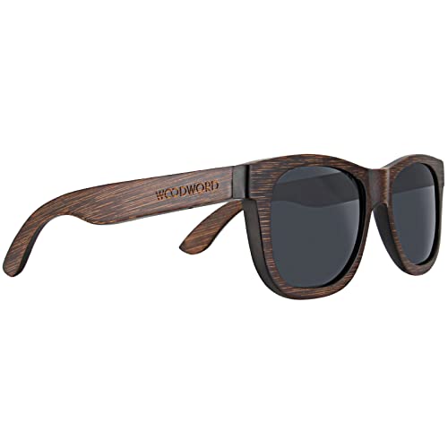 WOODWORD Polarized Wood Sunglasses for Men Women - Bamboo Wood Sunglasses with Wood Case (Black)