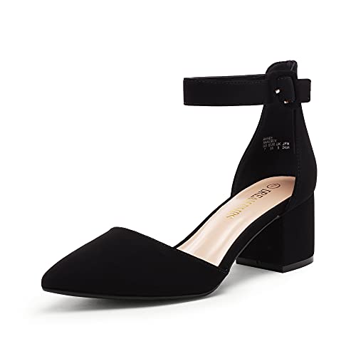 DREAM PAIRS Womens Low Heel Pump Shoes, Black/Nubuck - 9 (Annee)