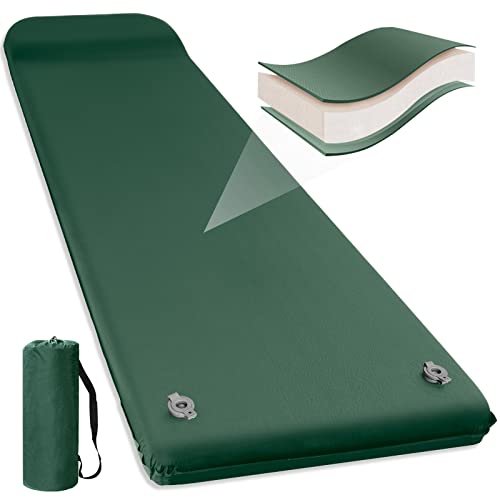 Self Inflating Sleeping Pad for Camping Fast Inflating in 20s Insulated Camping Pad Ultra-Thick Foam Camping Mats Memory Foam Camping Air Mattress with Pillow for Car Camping , Tent, Home,Travel
