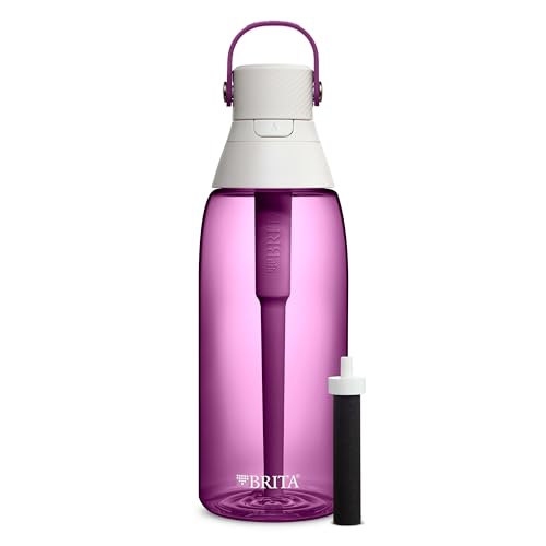 Brita Hard-Sided Plastic Premium Filtering Water Bottle, BPA-Free, Reusable, Replaces 300 Plastic Water Bottles, Filter Lasts 2 Months or 40 Gallons, Includes 1 Filter, Orchid - 36 oz.