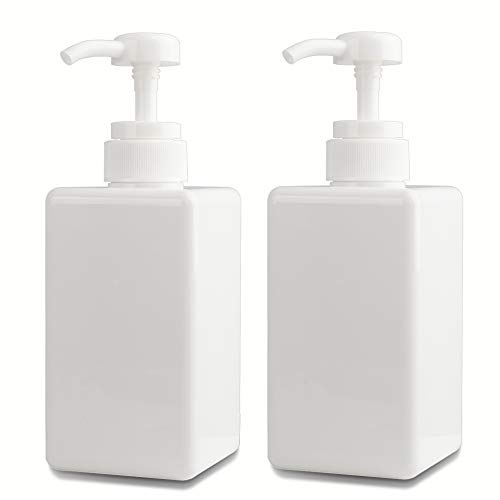 Pump Bottle, 15oz/450ml Refillable Plastic Empty Lotion Soap Dispenser Liquid Container for Shampoo or Body Wash, 2 Pack White