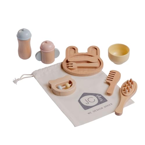 JC Toys Parfait Collection | Real Wood 10 Piece Baby's First Care Set | for Dolls and Stuffed Animals Ages 3+ | Twiggly Toys