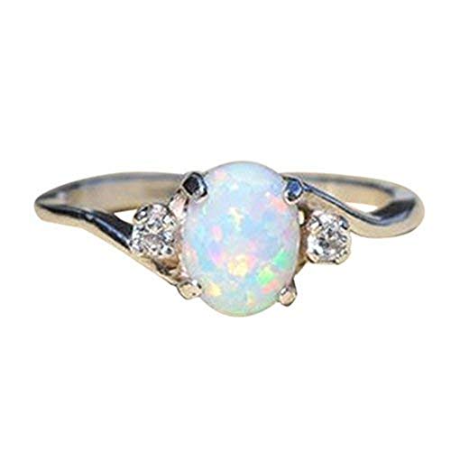 Luxury and Shining Exquisite Women's Sterling Silver Ring Oval Cut Fire Opal Diamond Band Rings