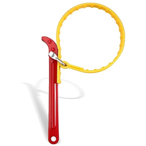 YIHANGYE Belt Strap Wrench 8 Inches, Steel Handle Adjustable Strap Wrench for Replacing Water Filter, PVC Pipe Joints, Oil Filter, Swimming Pool Connection (Red Handle, Yellow Strap)