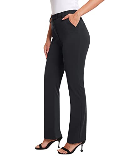 siliteelon Women's Yoga Straight Leg Dresses Pants High Rise Stretch Work Pants Business Casual Slacks with Pockets (Black/Medium)