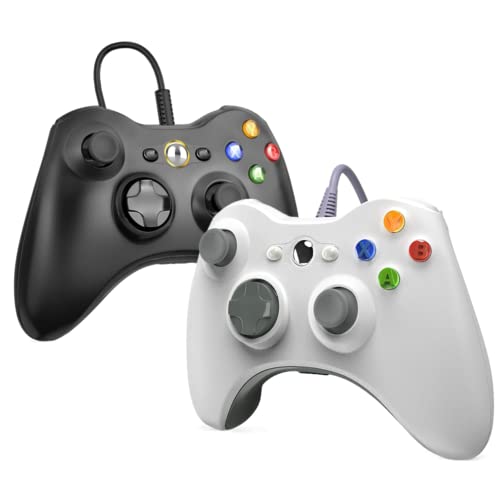 Rzzhgzq 2PACK Wired Controller for Xbox 360 Controller PC Windows 10/8/7 Controller Gamepad Joystick for Xbox 360&360Slim (Black+White)