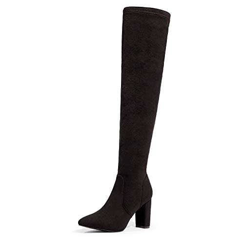 DREAM PAIRS Women's Black Thigh High Chunky Heel Stretch Over The Knee Boots Size 7 B(M) US Natasha-1