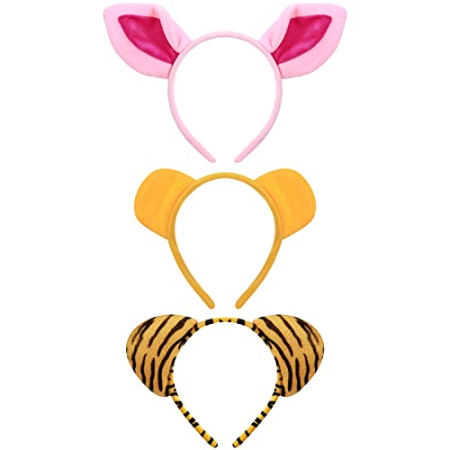 Cindeer 3 Pcs Zoo Animal Ear Costume Headband Jungle Safari Plush Ear Hair Hoop for Adult Kid Animal Party Cosplay Prop (Pig, Bear, Tiger)