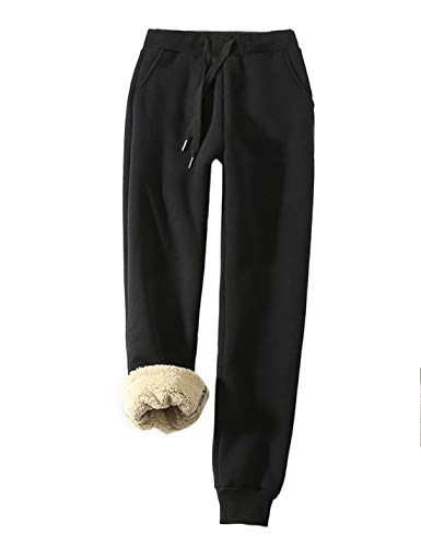 Yeokou Women's Warm Sherpa Lined Athletic Sweatpants Jogger Fleece Pants (Large, Black)