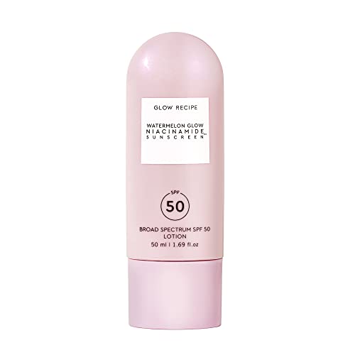Glow Recipe Watermelon Glow Facial Sunscreen - Niacinamide SPF 50 Mineral Sunscreen with Hydrating Hyaluronic Acid & Brightening Aloe Vera for Even Skin Tone - Lightweight Broad Spectrum (50ml)