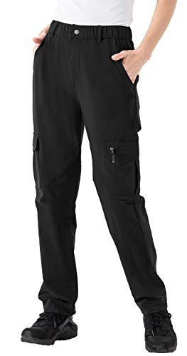 Rdruko Women's Hiking Cargo Pants Lightweight Water-Resistant Quick Dry UPF 50+ Travel Work Pants Zipper Pockets Black Small