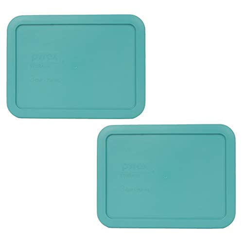 Pyrex Bundle - 2 Items: 7210-PC 3-Cup Turquoise Rectangle Plastic Food Storage Lids Made in the USA