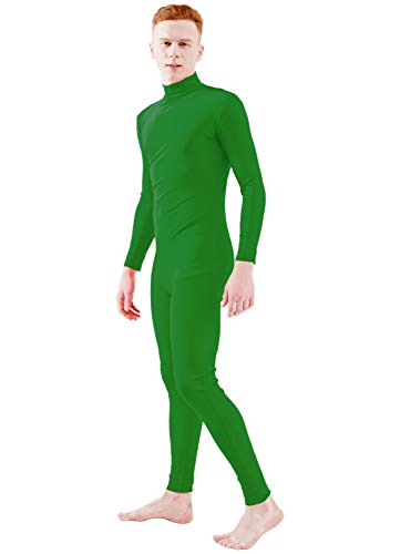 Ensnovo Adult Spandex Turtleneck Long Sleeve One Piece Unitard Bodysuit Dancewear Green, XL