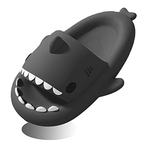 Aconhop Shark Slides for Women Men Open Toe Cloud Shark Slippers Novelty Cute Cushioned Pillow Shark Slides Summer Casual Shower Beach Sandals BLACK 38-39
