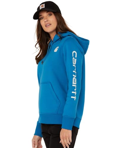 Carhartt Women's Relaxed Fit Midweight Logo Sleeve Graphic Sweatshirt, Marine Blue, Medium