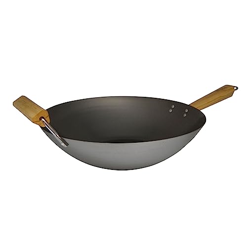 IMUSA USA WPAN-10018 Non-coated Wok with Wooden Handles 14-Inch, Silver