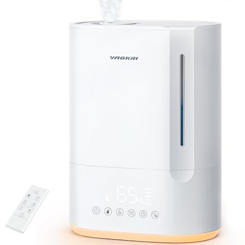 VAGKRI 6L Humidifiers for Large Room, Top Fill Ultrasonic Warm & Cool Mist Humidifiers, Essential Oil Diffuser, Night Light, Sleep Mode, 12H Timer, 5 Mist Levels, Air Vaporizer Up to 60 Hours